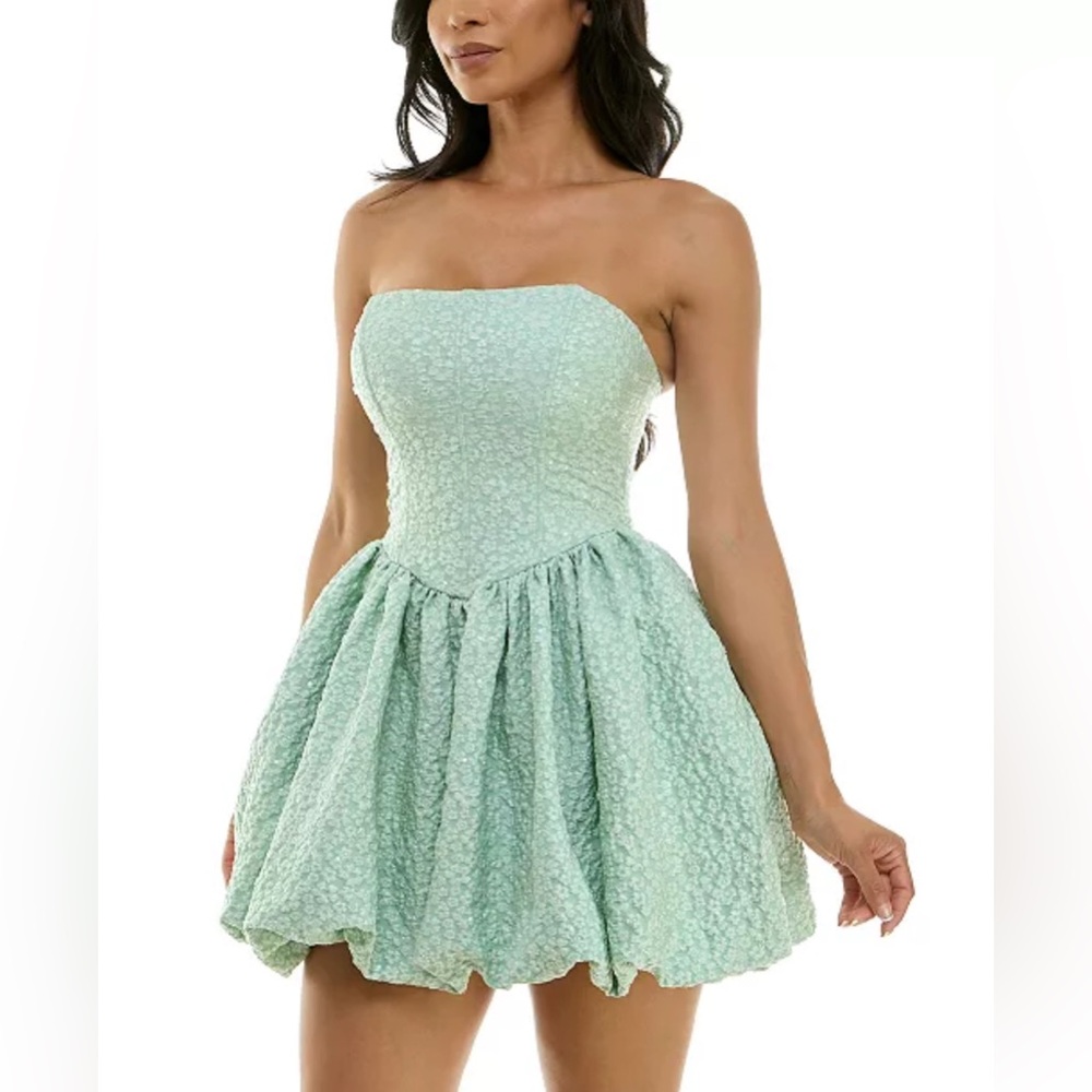 B Darlin Juniors' Strapless Sequinned Balloon-Skirt Green Mini Dress